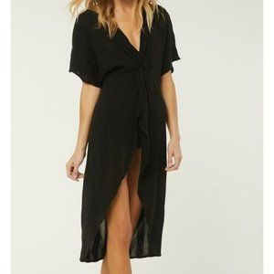 NWT O'Neill Edie Black Textured Striped Swimsuit Coverup High Low Dress Small